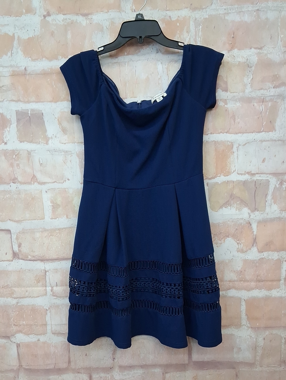 Francesca's Collections Navy Cap-Sleeve Fit & Flare Dress